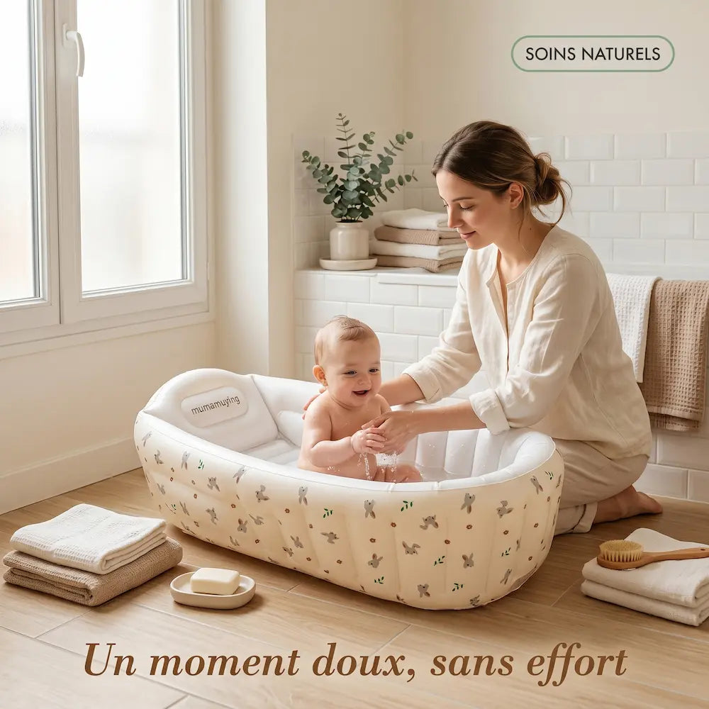 Baignoire gonflable bébé motif lapin en PVC sans BPA, vue packshot
