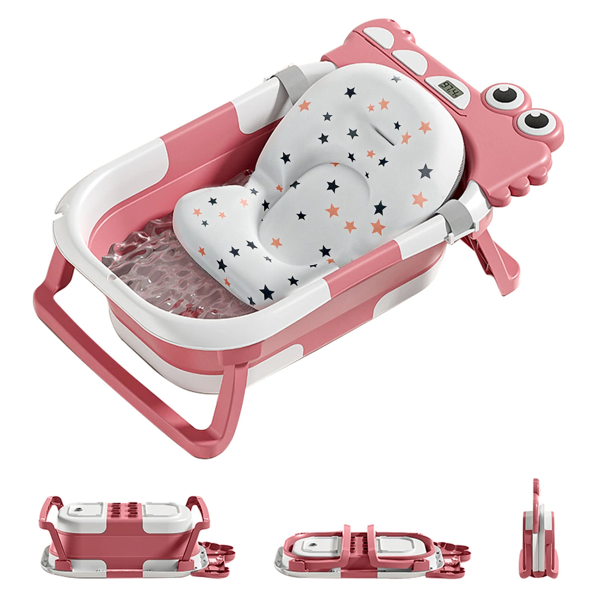 Baignoire pliable bébé crocodile thermomètre coloris rose
