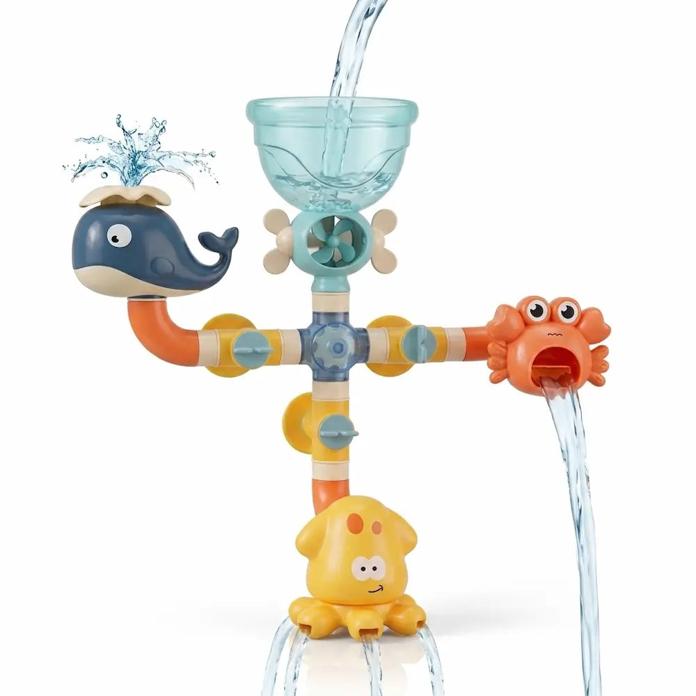 Jouet de bain bébé tuyaux DIY en forme de baleine, kit construction jeu d'eau, 1 à 3 ans
