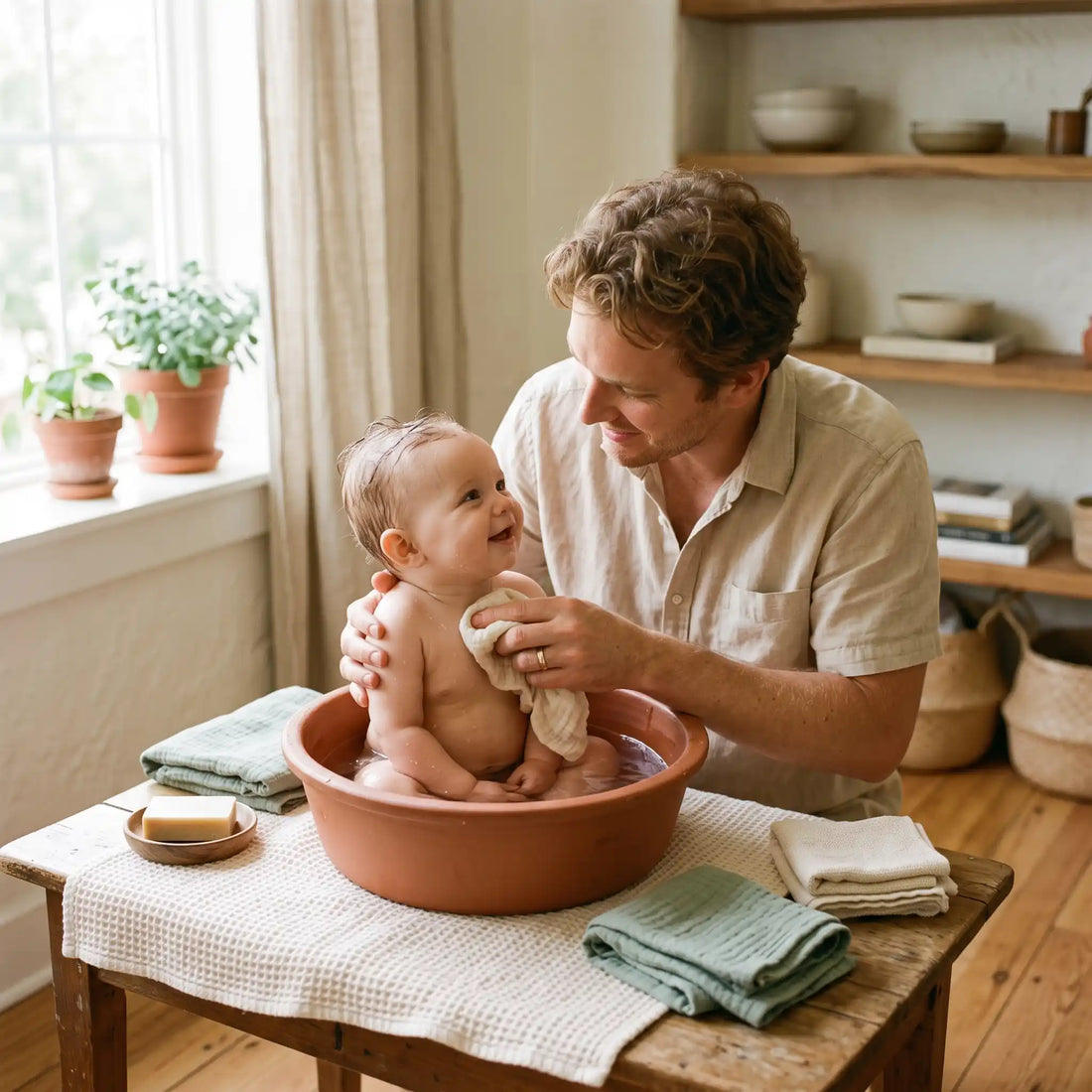 homme-qui-lave-son-bebe-dans-une-bassine
