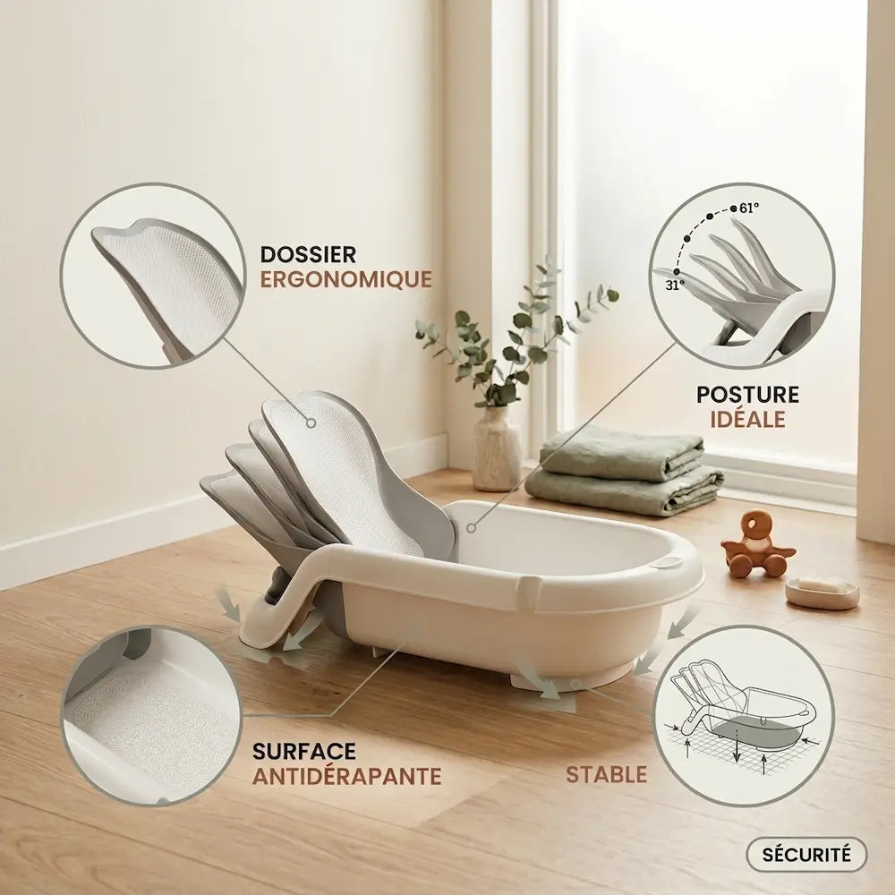 Transat bébé 4-en-1 évolutif - Hamac de bain nouveau-né à 36 mois