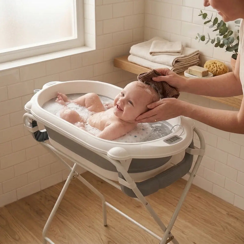 Baignoire bébé sur pied 3-en-1 thermomètre - 0 à 12 mois