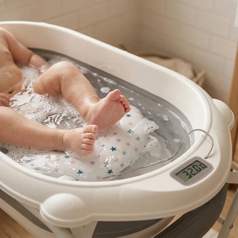 Baignoire bébé sur pied 3-en-1 thermomètre - 0 à 12 mois
