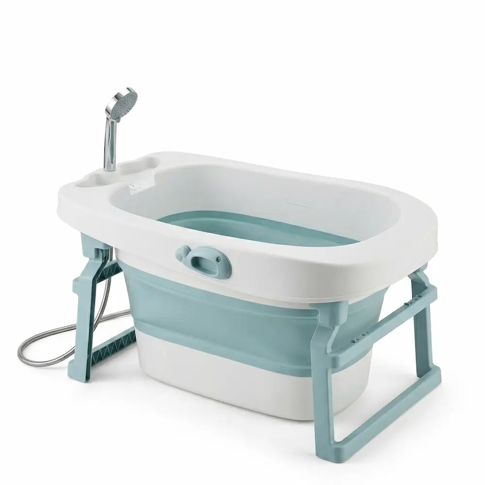 Baignoire bébé compacte pour douche, coloris bleu, utilisable jusqu'à 10 ans