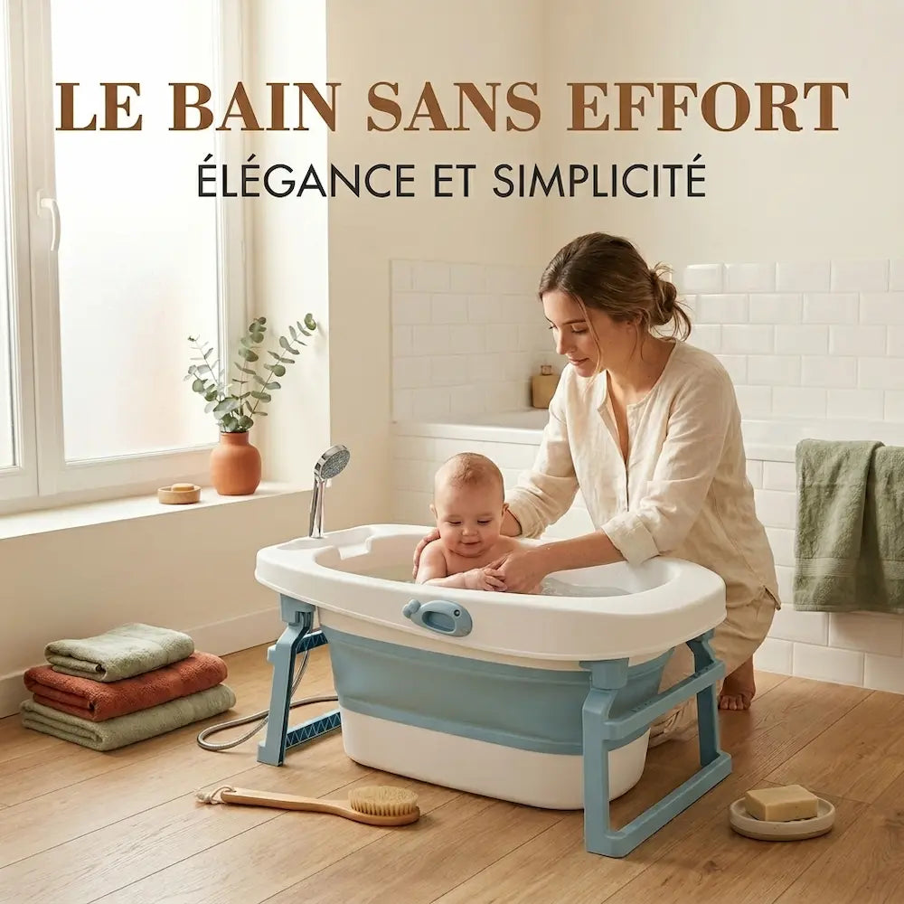 Maman donnant le bain à son enfant dans la baignoire de douche compacte
