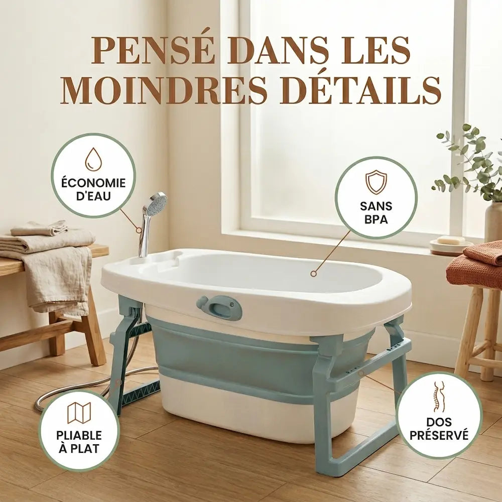Baignoire bébé pour douche compacte, vue packshot format gain de place
