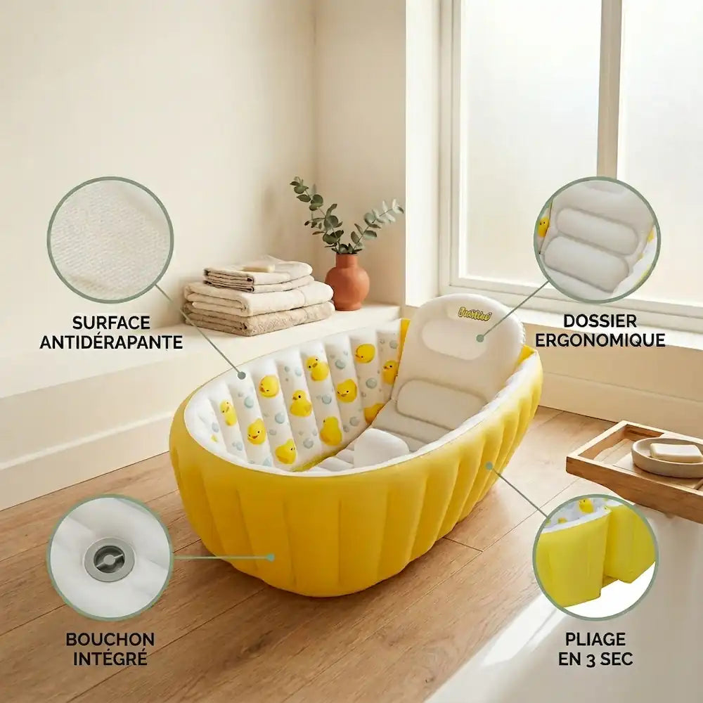 Détail du fond antidérapant de la baignoire bébé gonflable pliable