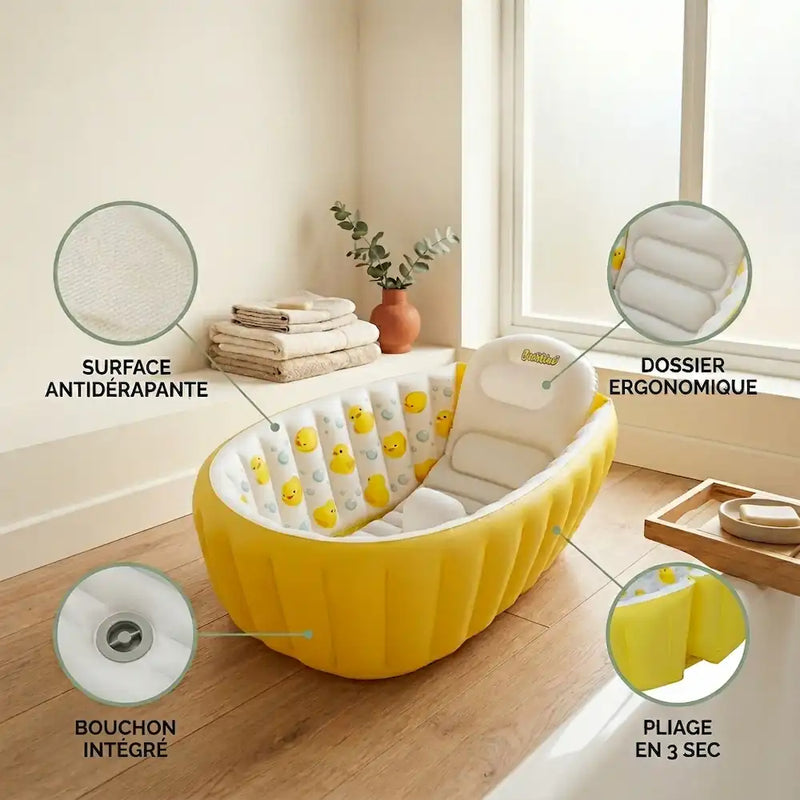 Détail du fond antidérapant de la baignoire bébé gonflable pliable