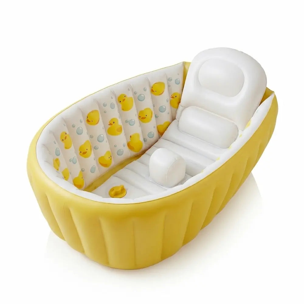 Baignoire bébé gonflable pliable avec fond antidérapant, coloris jaune, 0 à 18 mois
