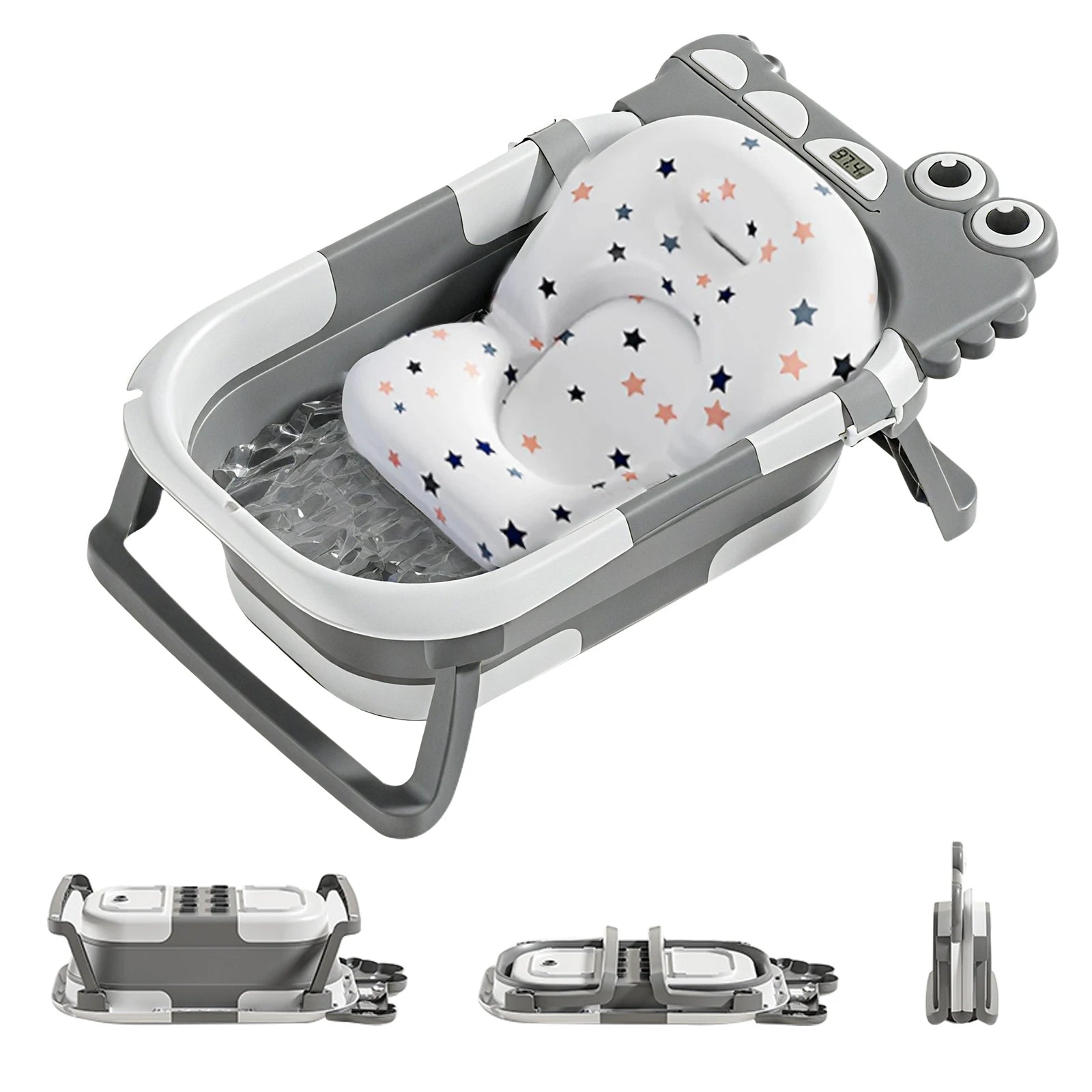 Baignoire pliable bébé crocodile thermomètre coloris gris