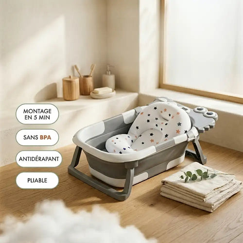 Baignoire bébé pliable motif crocodile avec thermomètre intégré