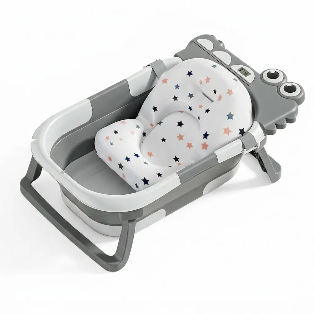Baignoire bébé pliable motif crocodile avec thermomètre intégré, 0 à 36 mois
