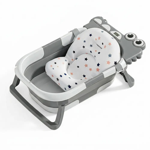 Baignoire bébé pliable motif crocodile avec thermomètre intégré, 0 à 36 mois