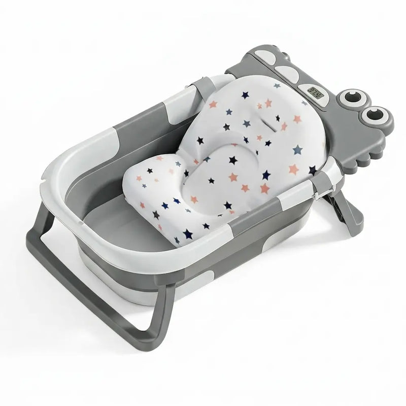Baignoire bébé pliable motif crocodile avec thermomètre intégré, 0 à 36 mois