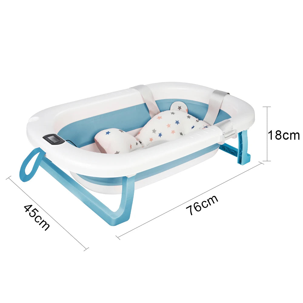 Baignoire bébé pliable thermomètre intégré coloris bleu