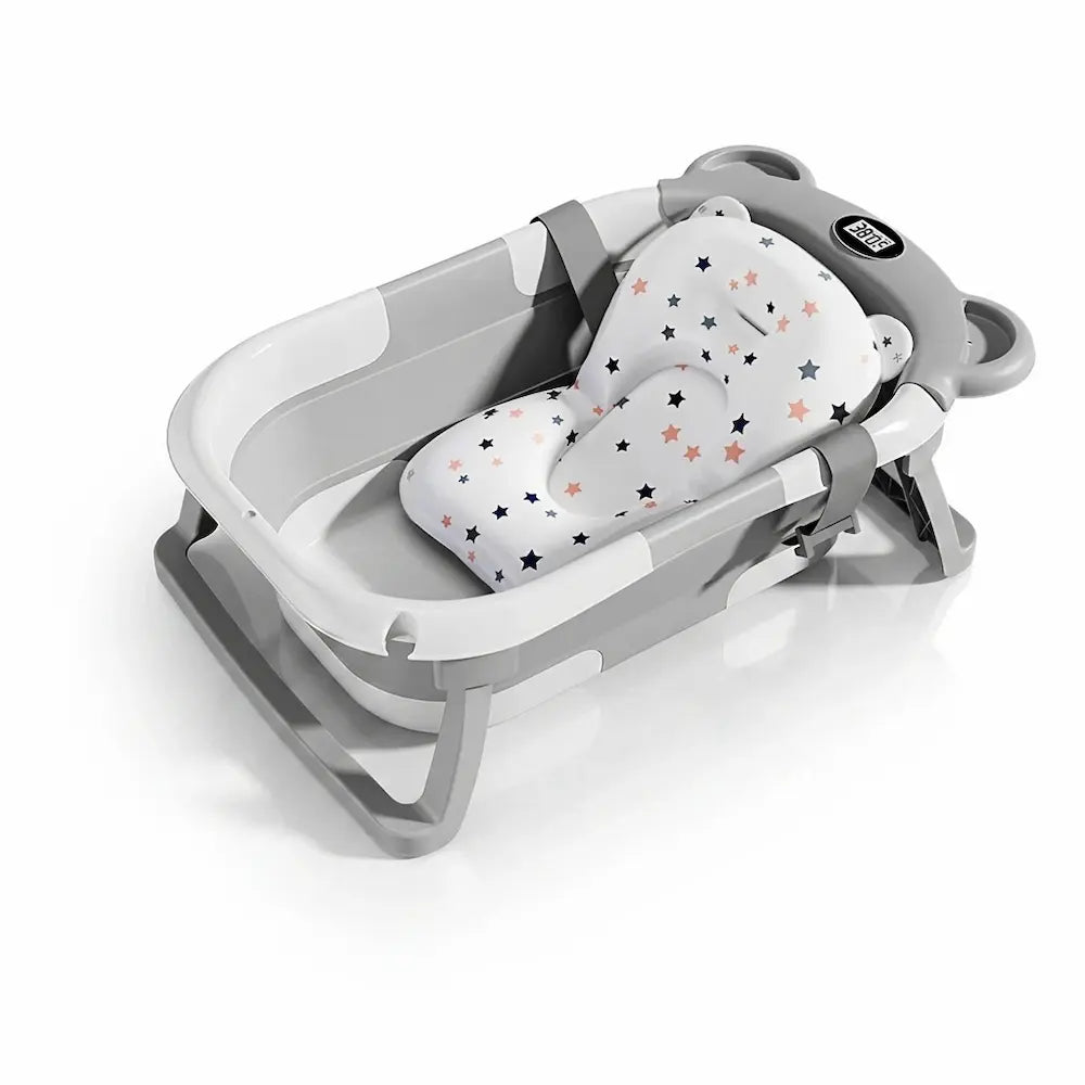 Baignoire bébé pliable de voyage avec coussin flottant et thermomètre intégré, 0 à 36 mois