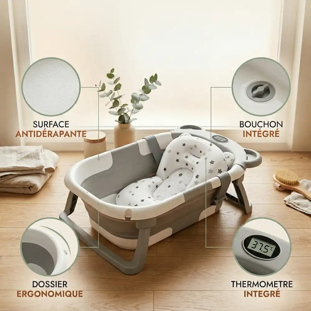 Baignoire pliable de voyage pour bébé, format ultra compact à emporter