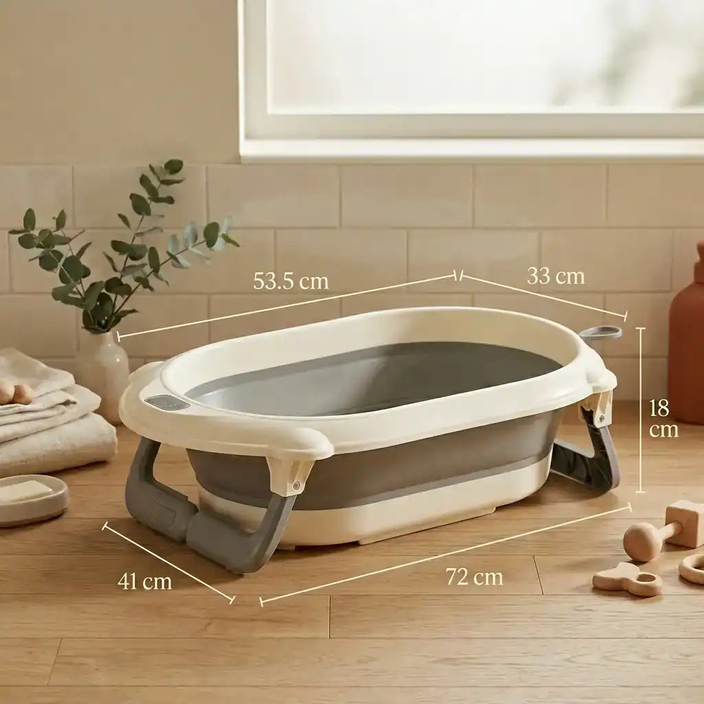 Baignoire bébé sur pied 3-en-1 posée sur son pied réglable en hauteur