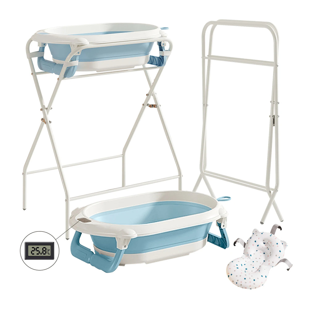 Baignoire bébé sur pied 3-en-1 thermomètre coloris bleu