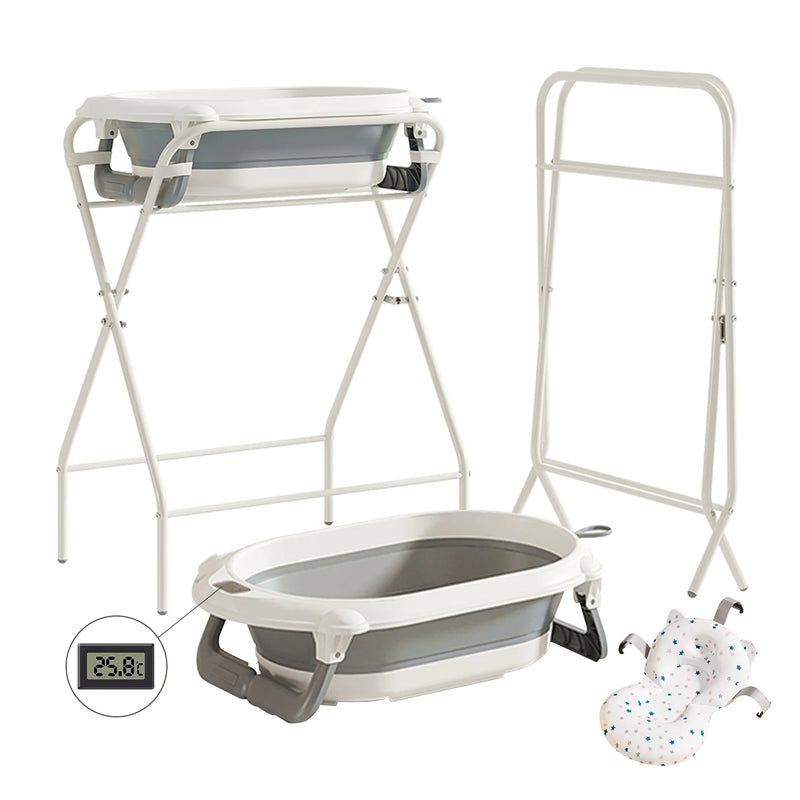 Baignoire bébé sur pied 3-en-1 thermomètre coloris gris