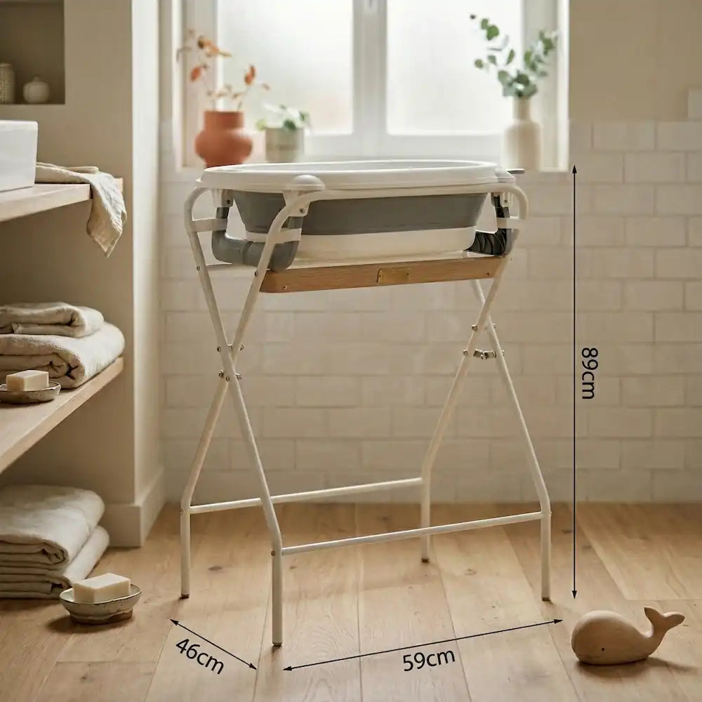 Baignoire bébé sur pied 3-en-1 thermomètre, du bain nouveau-né à la douchette