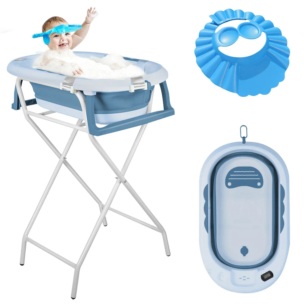 Baignoire bébé sur pied inox pliable coloris bleu