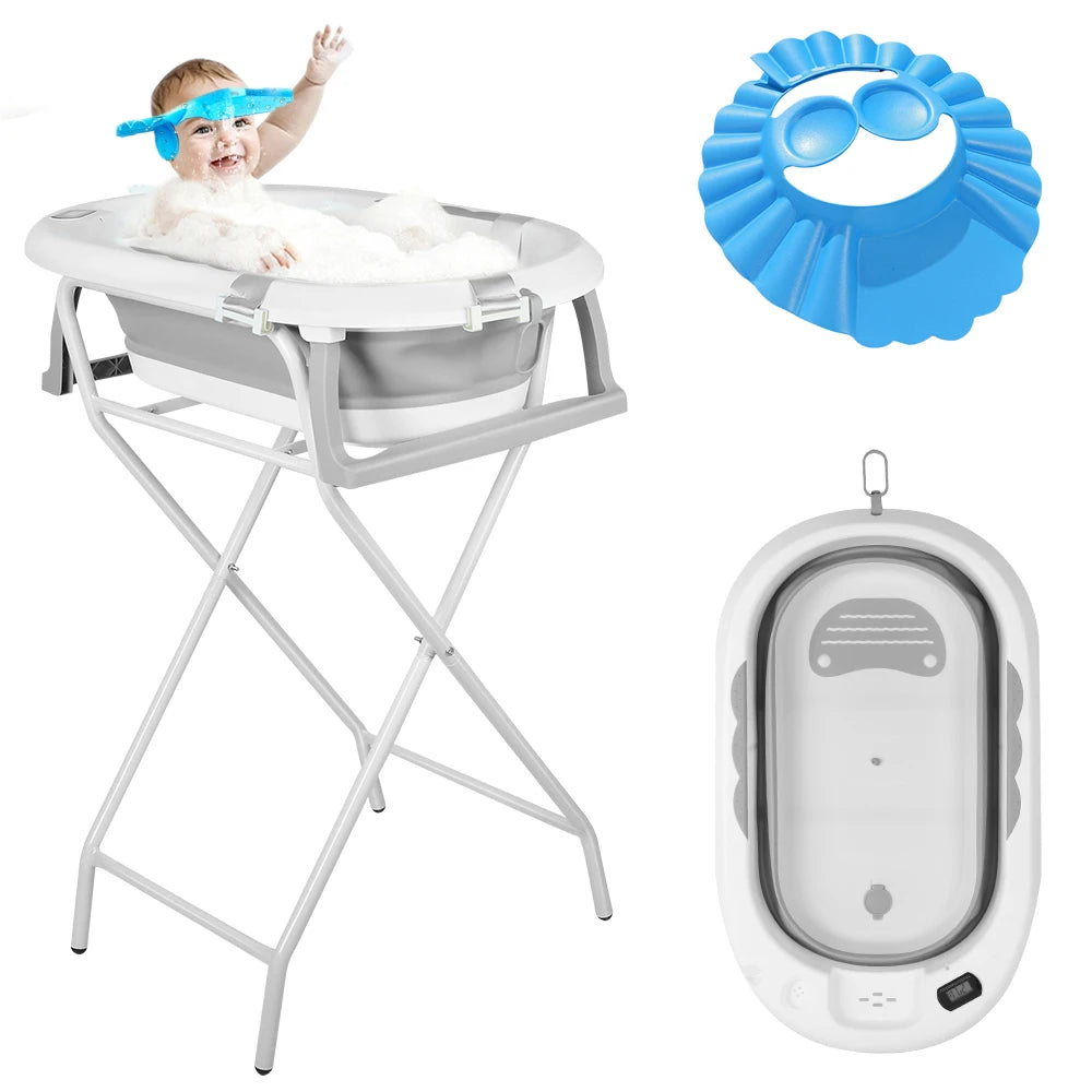 Baignoire bébé sur pied inox pliable coloris gris