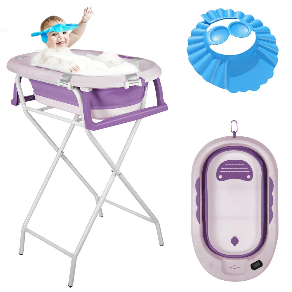 Baignoire bébé sur pied inox pliable coloris mauve