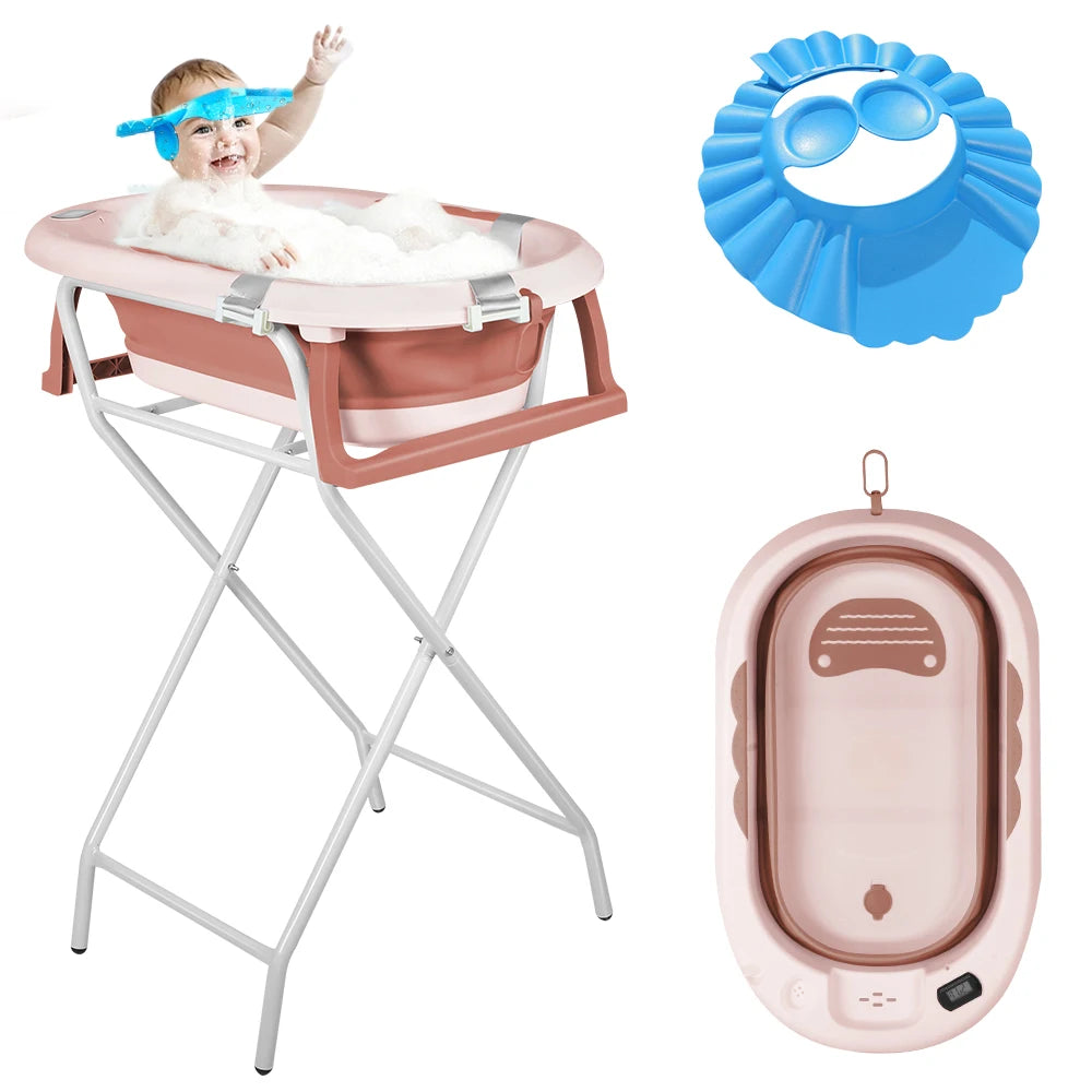 Baignoire bébé sur pied inox pliable coloris rose
