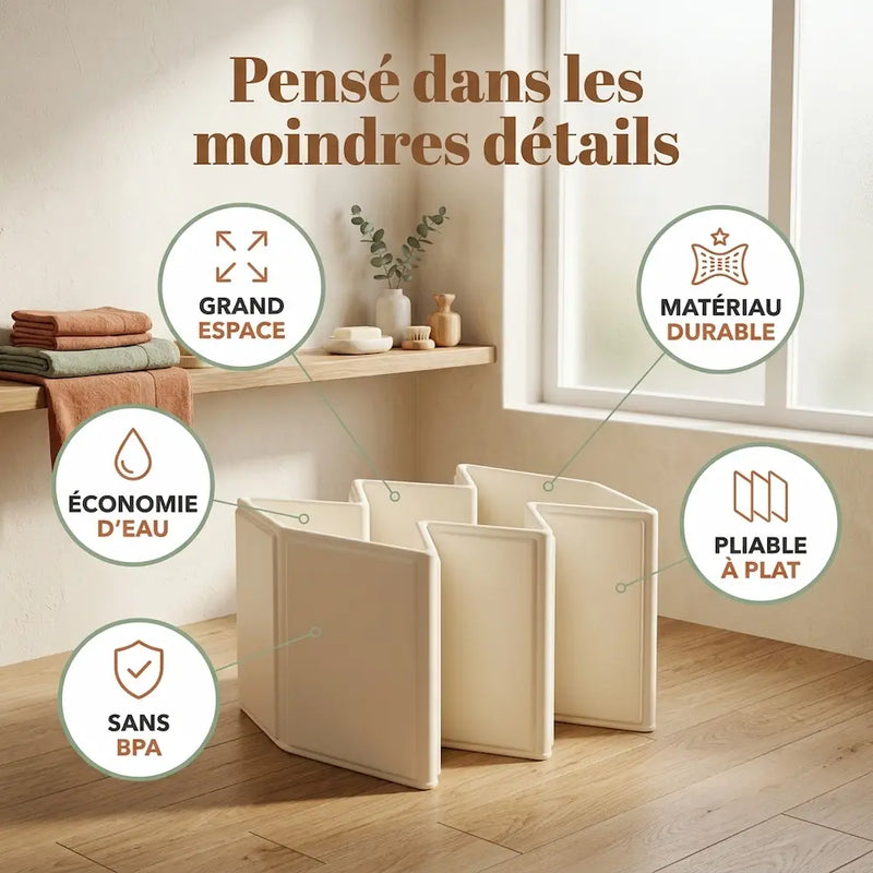 Grande baignoire bébé pliable 2-en-1 en situation dans un intérieur cocooning