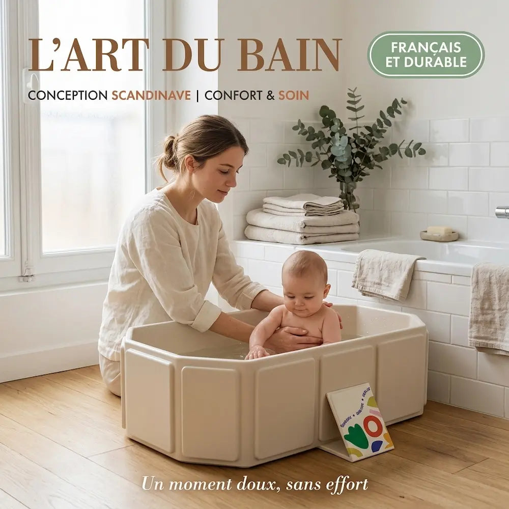 Maman donnant le bain à son enfant dans la grande baignoire pliable 2-en-1