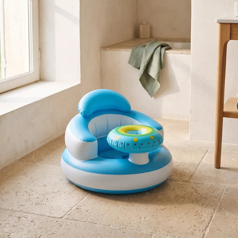 Siège de bain bébé gonflable à pompe intégrée coloris bleu