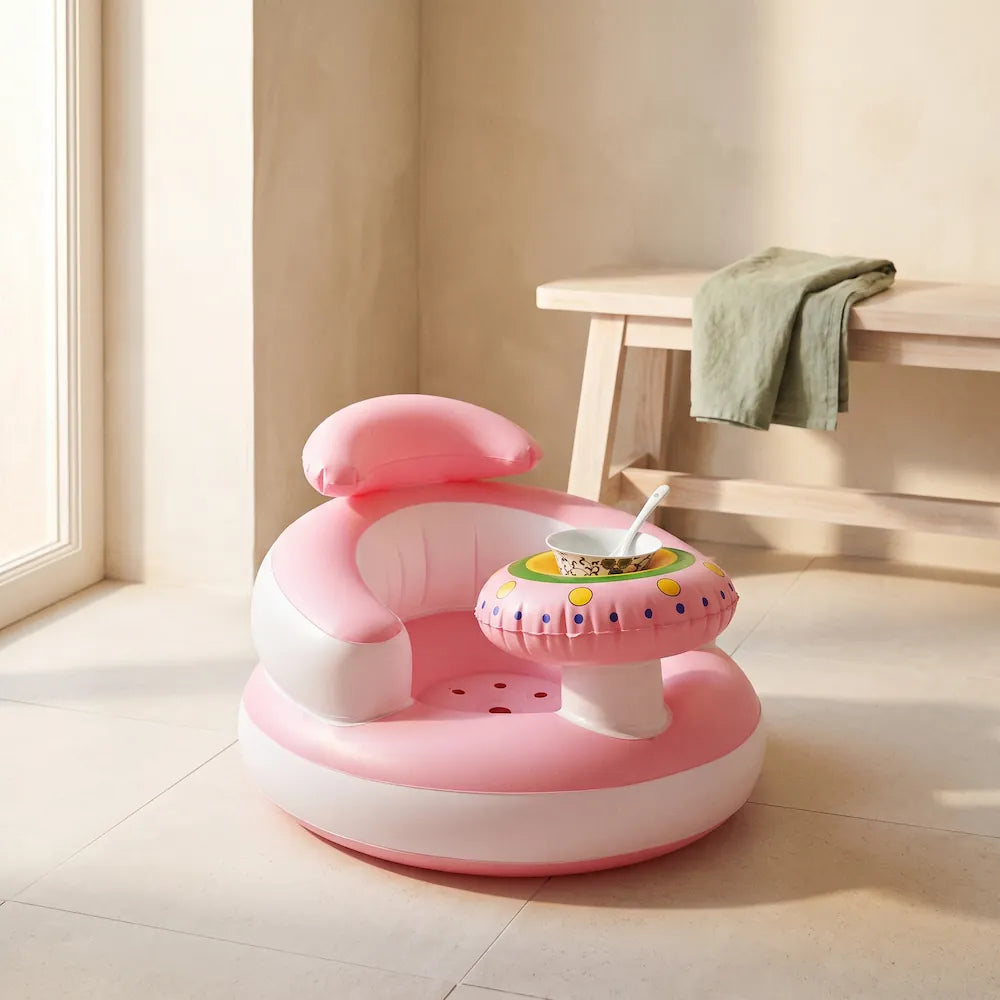 Siège de bain bébé gonflable à pompe intégrée coloris rose