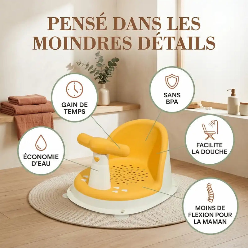 Siège de bain bébé portable avec dossier, position assise sécurisée 0 à 12 mois