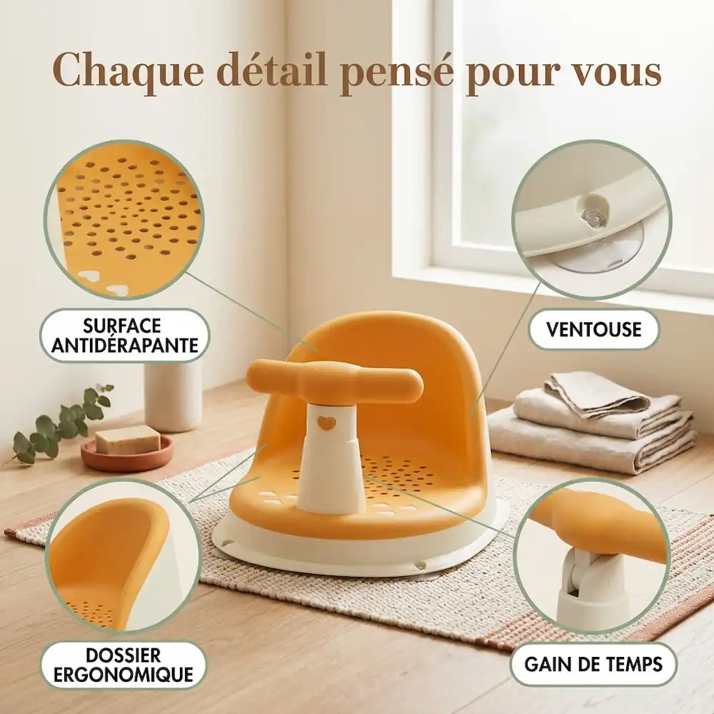 Siège de bain bébé portable avec dossier, vue packshot ventouses