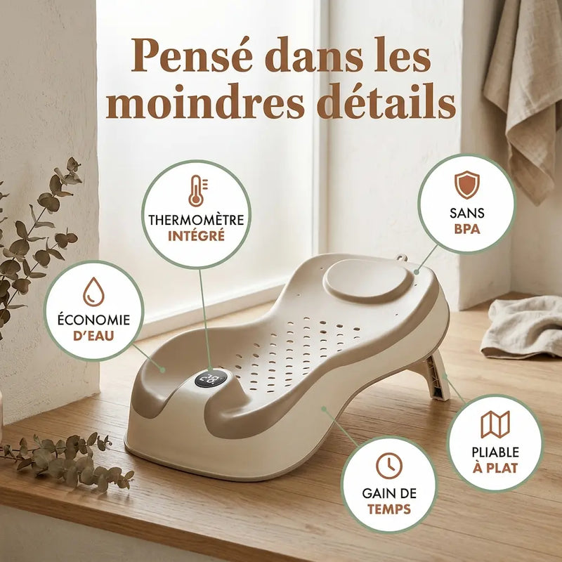 Transat baignoire bébé thermomètre universel, vue packshot ergonomique